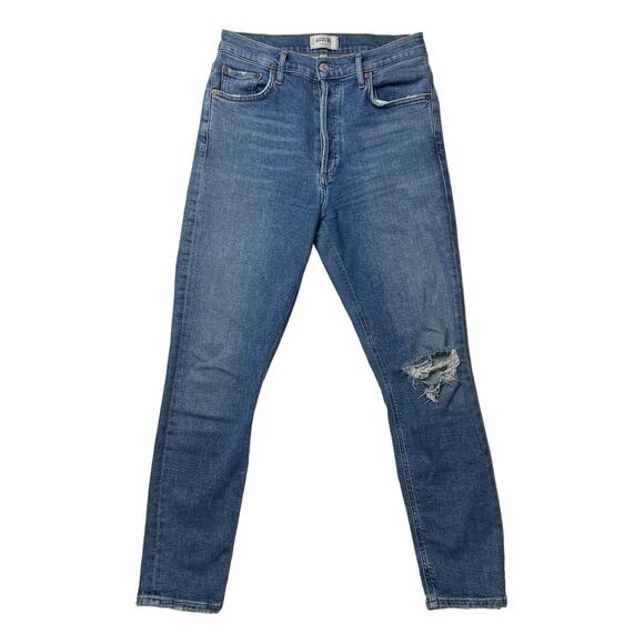 Agolde Nico High Rise Slim Fit Jeans Size 27 Button Fly Distressed Cotton - Picture 1 of 8